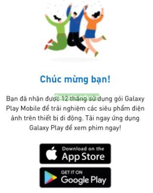 Đăng ký tài khoản Galaxy Play miễn phí thành công