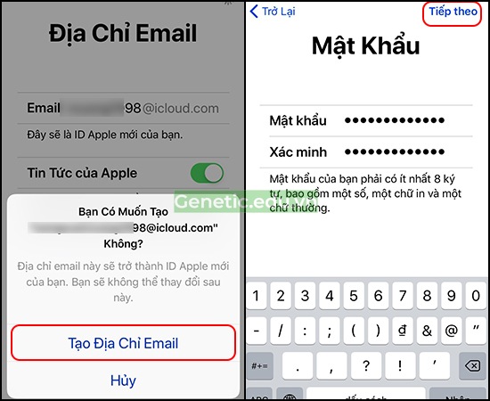 Tạo mật khẩu icloud