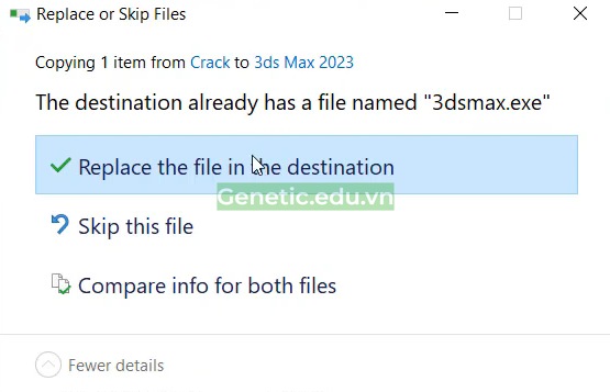 Chọn "Replace the file in the destination"