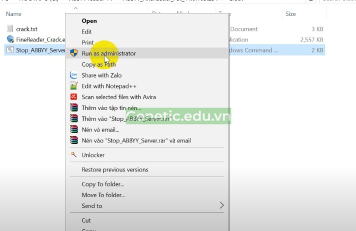 Chạy file “Stop ABBY_servr.cmd” với quyền admin