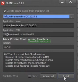 Chọn “Adobe Premiere Pro CC 2015.3” và nhấn “Install“.
