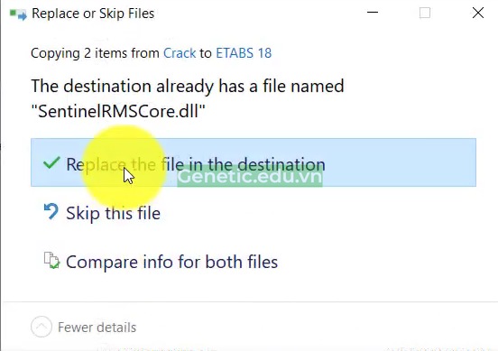 Nhấn "Replace the file in the destination"