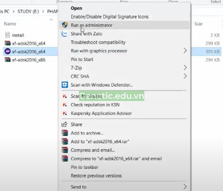 Chạy file "xf-adsk2016_x64" với quyền admin