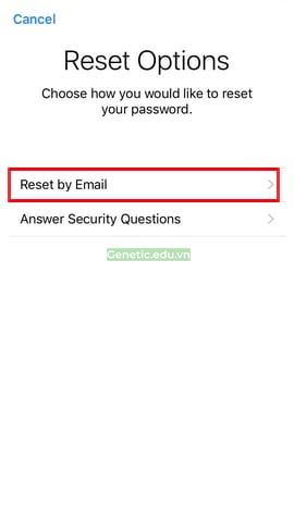 Nhấn "Reset by Email"