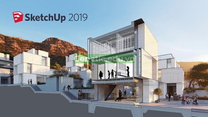 File Sketchup 2018 biệt thự 2 tầng 11.6x12m full seting - vật liệu + render  ảnh phối cảnh