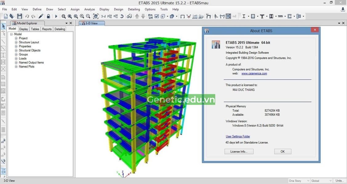 Giao diện phần mềm Etabs 2015