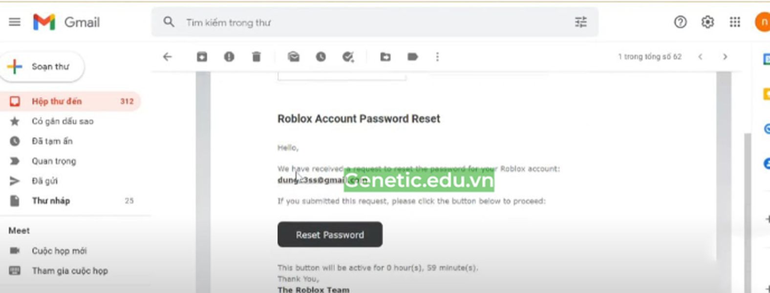 Nhấn "Reset password"
