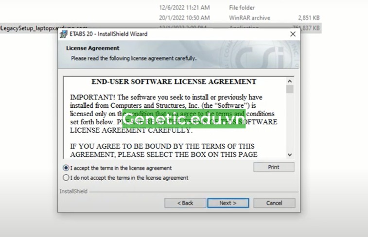 chọn "I accept the term in the license agreement". 