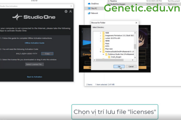 Chọn vị trí lưu -> Nhấn chọn "licenses"